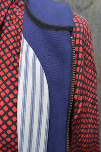 lining detail of blue cotton twill working gilet