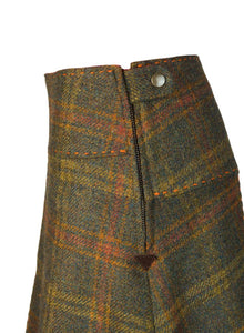 Moss green check tweed skirt front box pleat