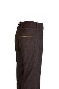 Women's chocolate brown herringbone tweed trousers