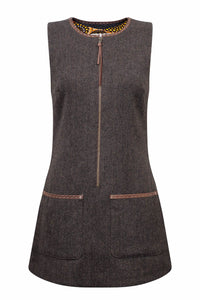 chocolate brown herringbone tweed tunic dress