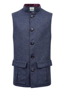 blue tweed mens gilet hand stitched made to order in the UK