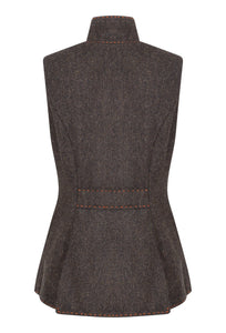 chocolate-brown-herringbone-tweed-fitted-womens-waistcoat