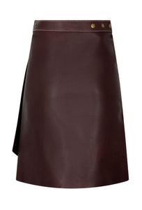 chocolate-brown-leather-wrap-skirt
