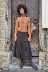 long-tweed-skirt-chocolate-herringbone-front-box-pleat